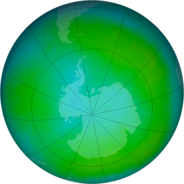 Antarctic ozone map for December 2012